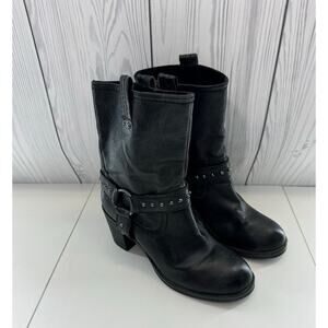 Vintage y2K Moto Style Biker Bootie Black Leather Round Toe Size 8 Nine West